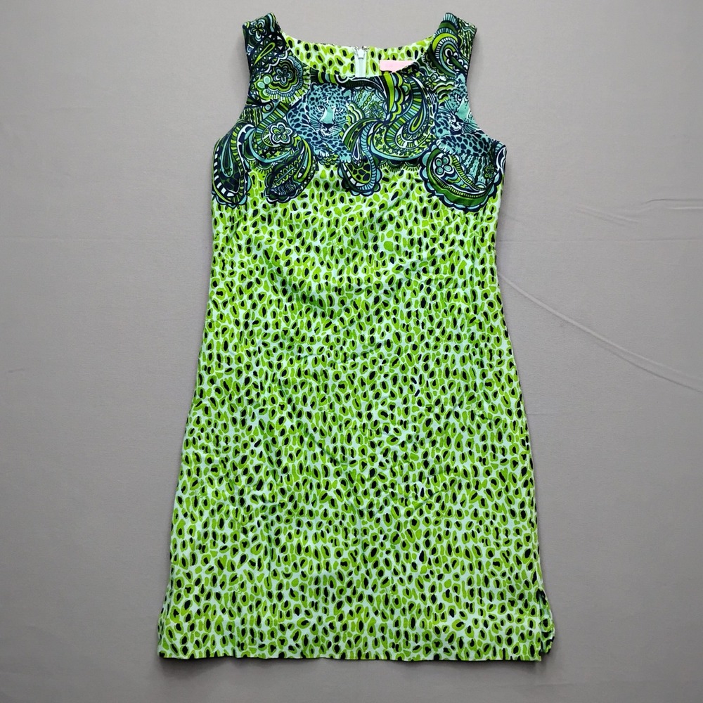 Lilly Pulitzer Womens Size 2 Dress Green Leopard Paisley Sleeveless Cotton Shift